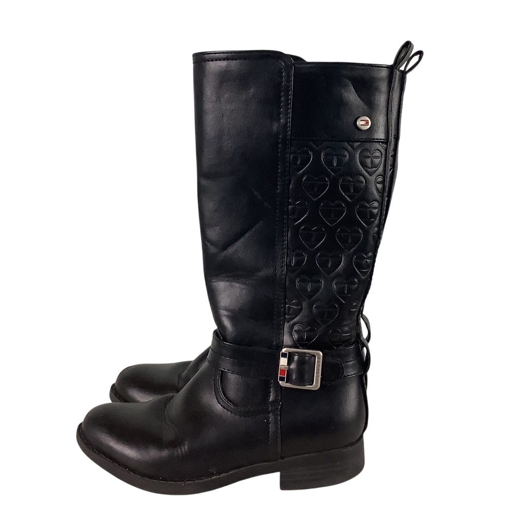 Tommy Hilfiger Girls Black Heart Embossed Riding Boots TH Iris Size 12 Kids